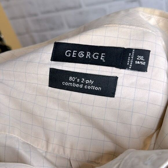 George 80’s 2 Ply Combed Cotton Ivory Checkered Button Down Shirt 2X XXL - Picture 5 of 5